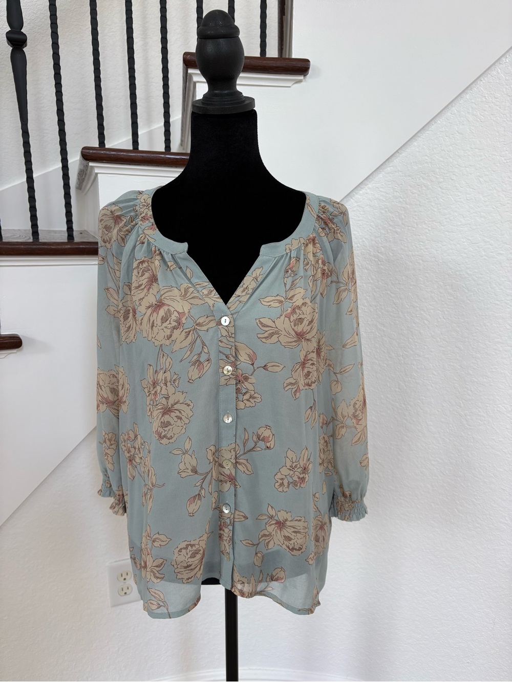 lovestitch Light Blue Floral Button-Front Blouse